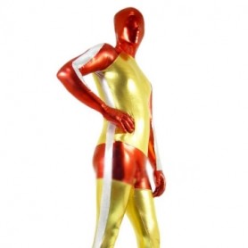 Gold And Red Shiny Metallic Morph Zentai Suit