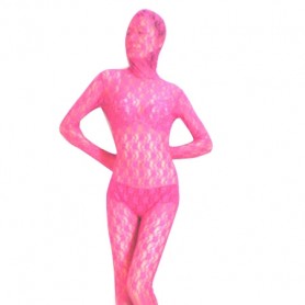 Pink Transparent Lace Velour Morph Zentai Suit