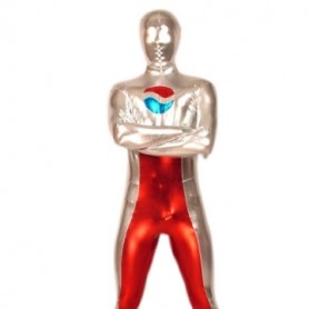 Red And Silver Shiny Metallic Morph Zentai Suit