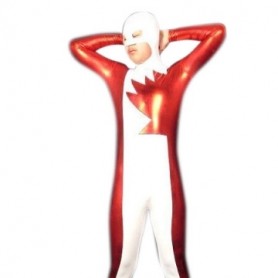 Red And White Shiny Metallic Unisex Morph Zentai Suit