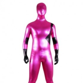 Rose And Black Shiny Metallic Lycra Spandex Morph Zentai Suit