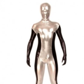 Silver Black Shiny Metallic Morph Zentai Suit