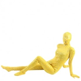 Yellow Shiny Metallic Golden Stripes Breathable Elastic Morph Zentai