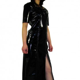 Black Short Sleeves PVC Maxi Dress