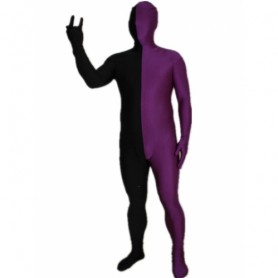 Purple And Black Fullbody Full Body Lycra Spandex Morph Zentai Suits Split Morph Zentai Suit