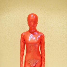 Red and Gold Flake Coating Fullbody Tights Morph Zentai Suit