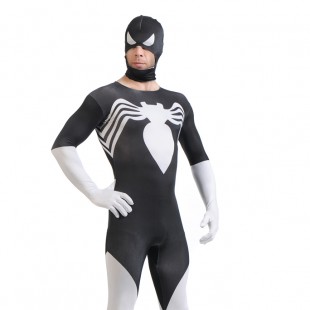 Black and White Spiderman Super Hero Halloween Full Body Spandex Holiday Unisex Lycra Morph Zentai Suit