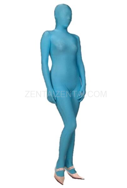 Unicolor Lake Blue Lycra Spandex Morph Zentai Suit