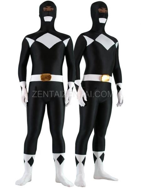 Black with White Lycra Spandex Unisex Morph Zentai Suit