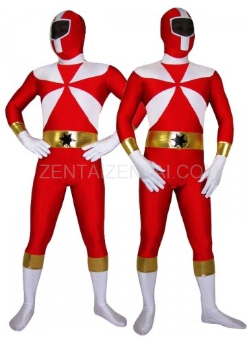 Red With White Lycra Spandex Morph Zentai Suit