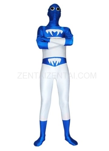 Blue and White Lycra Spandex Unisex Morph Zentai Suit
