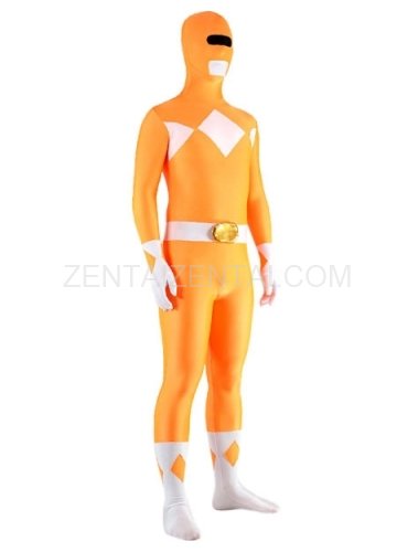 Orange And White Lycra Spandex Unisex Super Hero Morph Zentai Suit