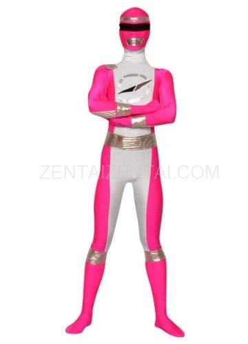 Pink And Silver Lycra Spandex Super Hero Costume