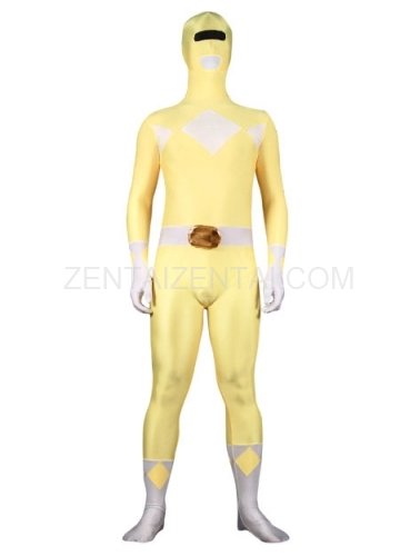 Yellow And White Lycra Spandex Super Hero Morph Zentai Suit