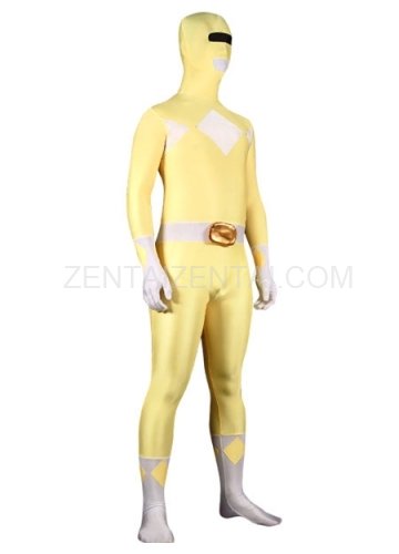 Yellow And White Lycra Spandex Super Hero Morph Zentai Suit