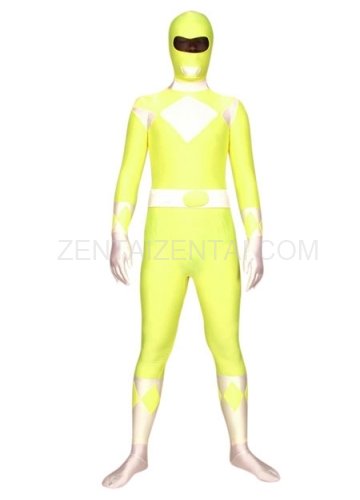 Yellow with White Space Warrior Baldios Lycra Spandex Super Hero Morph Zentai Suit