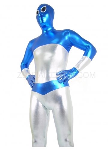 Blue and Silver Shiny Metallic Unisex Morph Zentai Suit