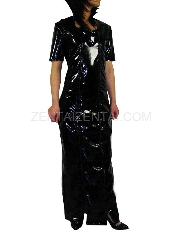 Black Short Sleeves PVC Maxi Dress