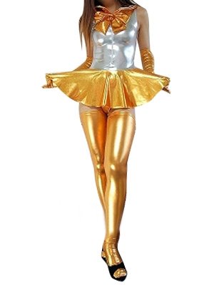 Silver Gold Shiny Metallic Bowknot Mini Skirt Suit
