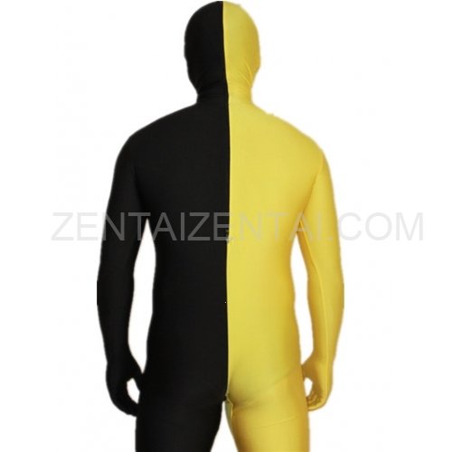 Black And Yellow Fullbody Full Body Lycra Spandex Morph Zentai Suits Split Morph Zentai Suit