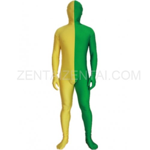 Green And Yellow Fullbody Full Body Lycra Spandex Morph Zentai Suits Split Morph Zentai Suit