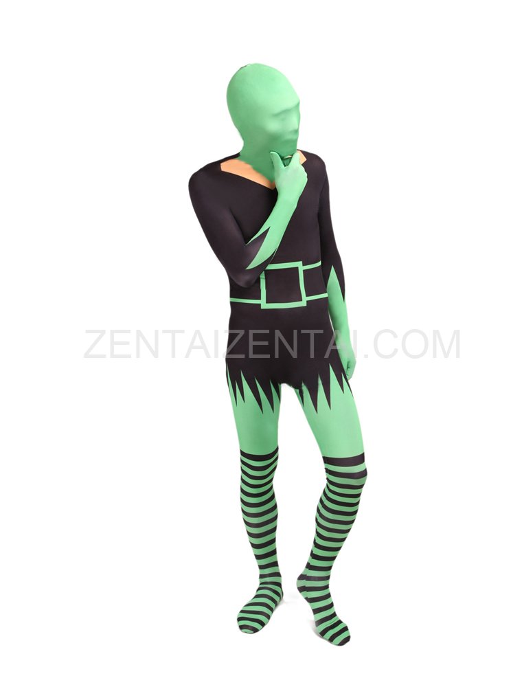 Black and Green Elf Full Body Halloween Spandex Holiday Unisex Cosplay Zentai Suit