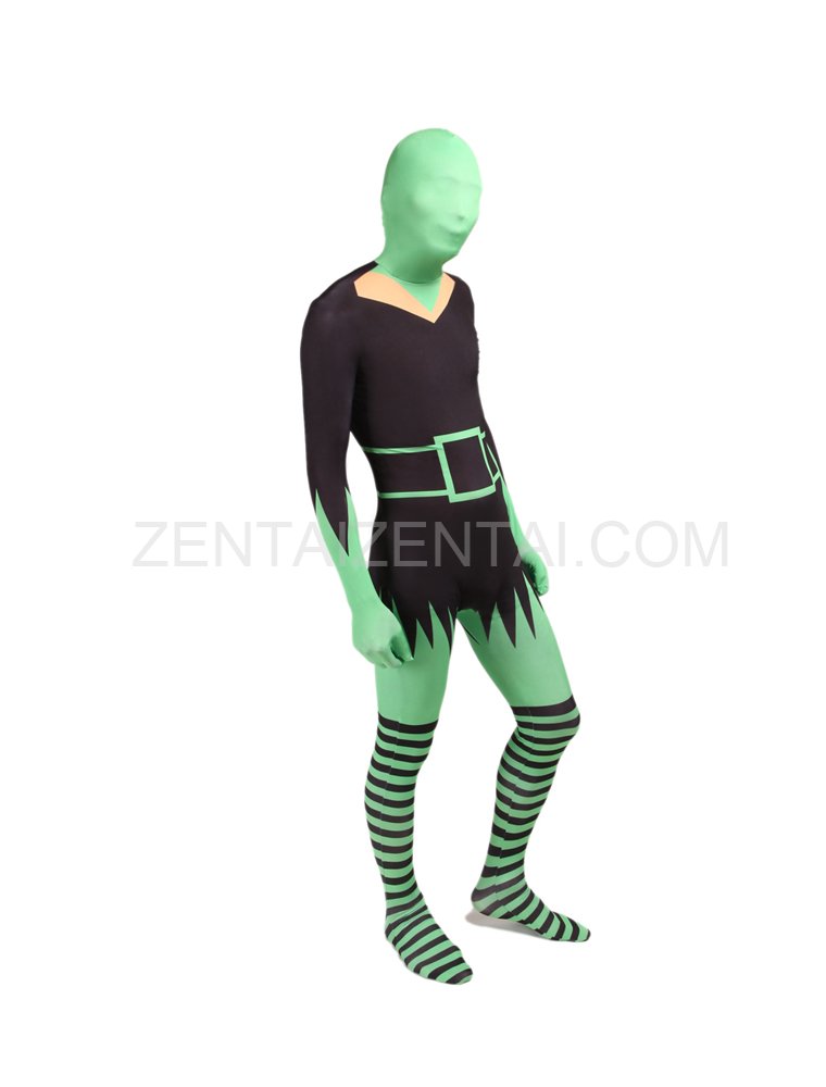 Black and Green Elf Full Body Halloween Spandex Holiday Unisex Cosplay Zentai Suit