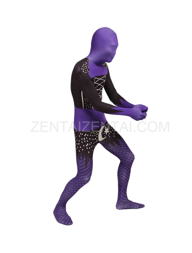 Black and Purple Full Body Halloween Spandex Holiday Unisex Cosplay Zentai Suit
