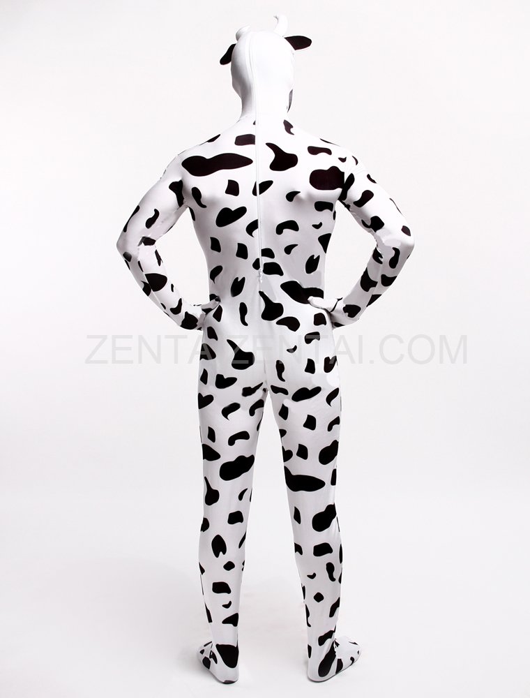 Black and White Dots Cow Cartoon Full Body Halloween Spandex Holiday Unisex Cosplay Zentai Suit