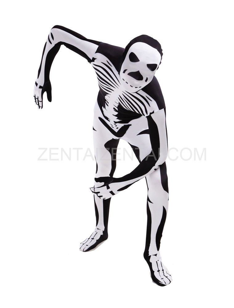 Black and White Skull Full Body Halloween Spandex Holiday Unisex Cosplay Zentai Suit