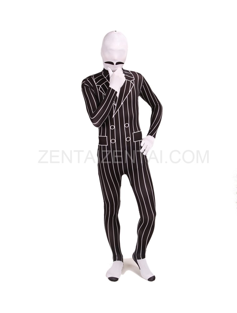 Black and White Stripe Full Body Halloween Spandex Holiday Unisex Cosplay Zentai Suit