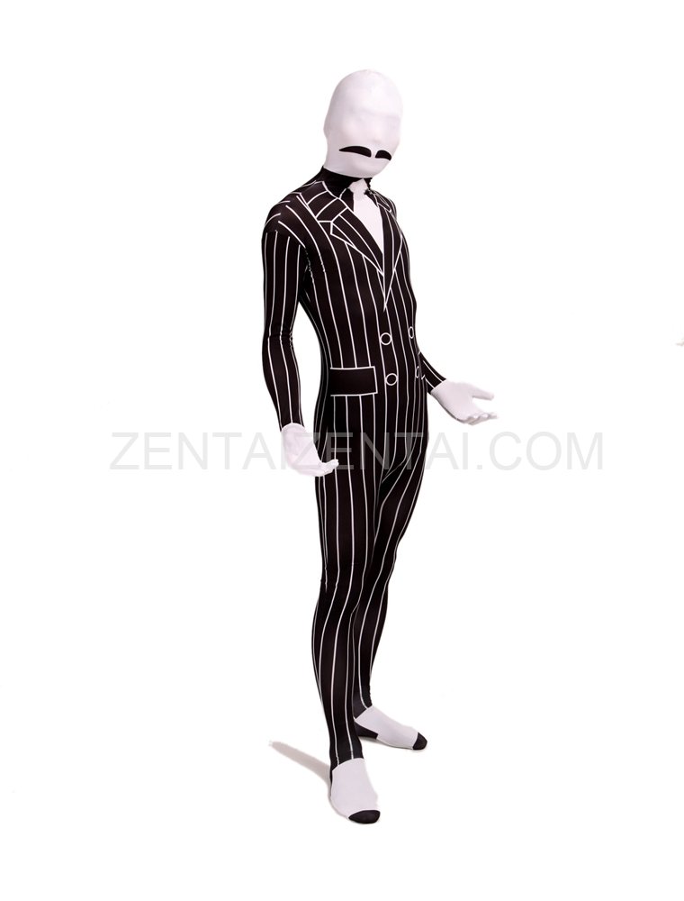 Black and White Stripe Full Body Halloween Spandex Holiday Unisex Cosplay Zentai Suit