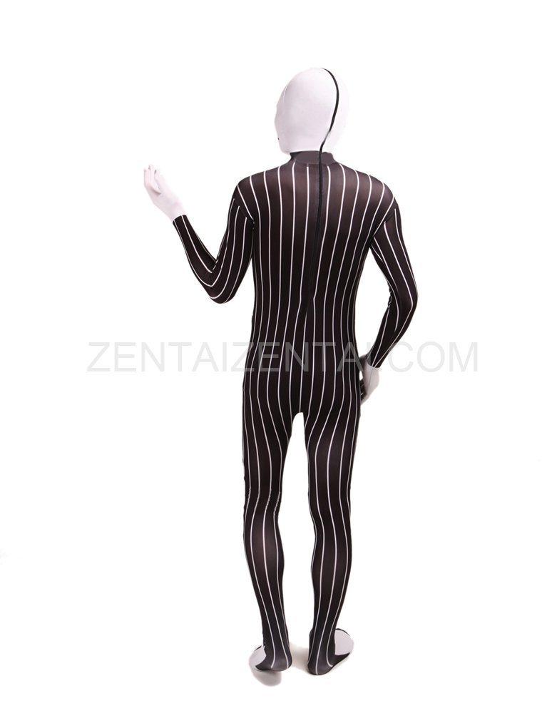 Black and White Stripe Full Body Halloween Spandex Holiday Unisex Cosplay Zentai Suit