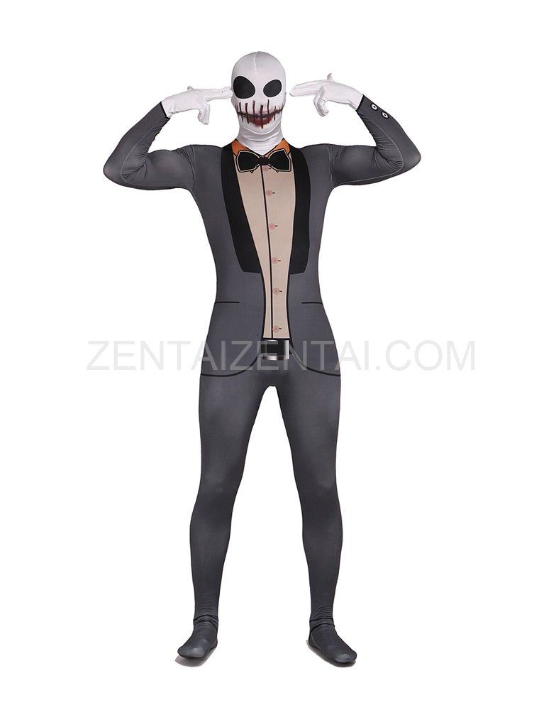 Gray Suit Skeleton Skull Halloween Lycra Full Body Zentai Tights Suit