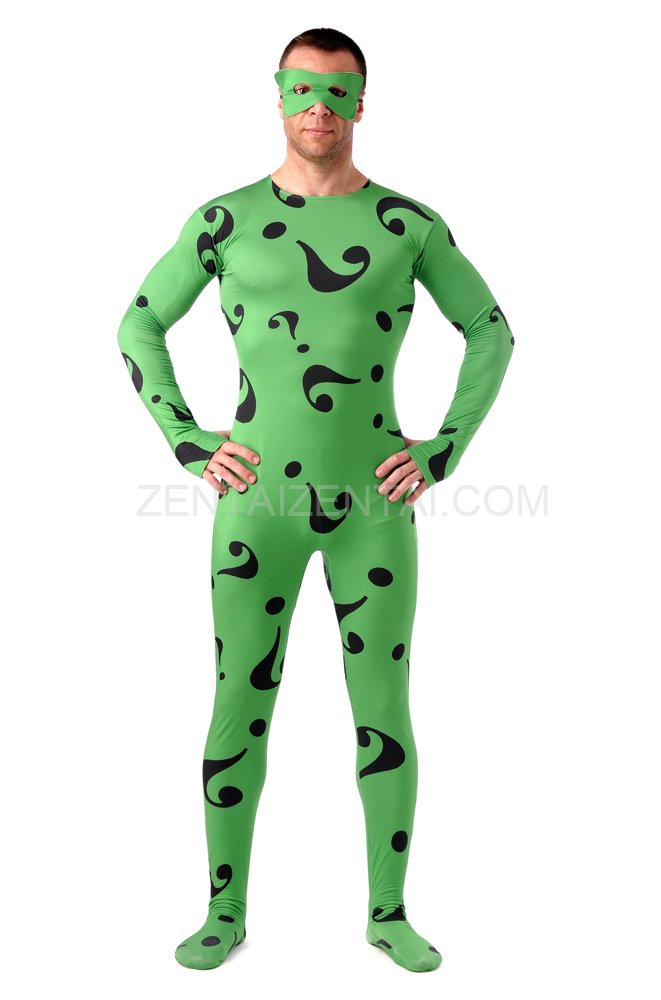 Green Question Mark Full Body Halloween Spandex Holiday Unisex Cosplay Zentai Suit