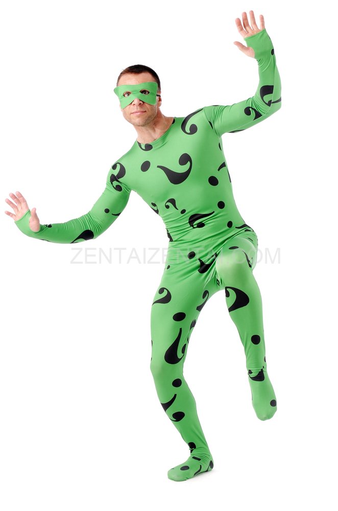 Green Question Mark Full Body Halloween Spandex Holiday Unisex Cosplay Zentai Suit