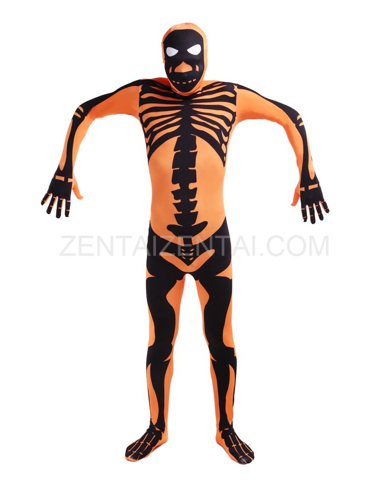 Orange Skull Full Body Halloween Spandex Holiday Unisex Cosplay Zentai Suit