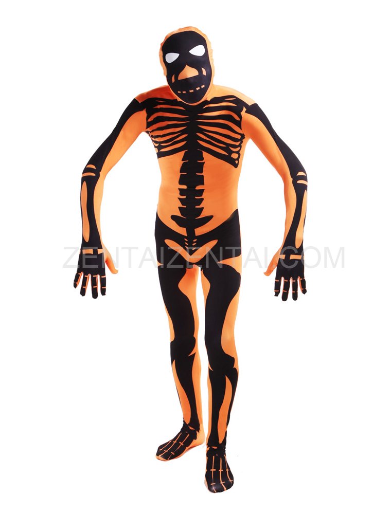 Orange Skull Full Body Halloween Spandex Holiday Unisex Cosplay Zentai Suit