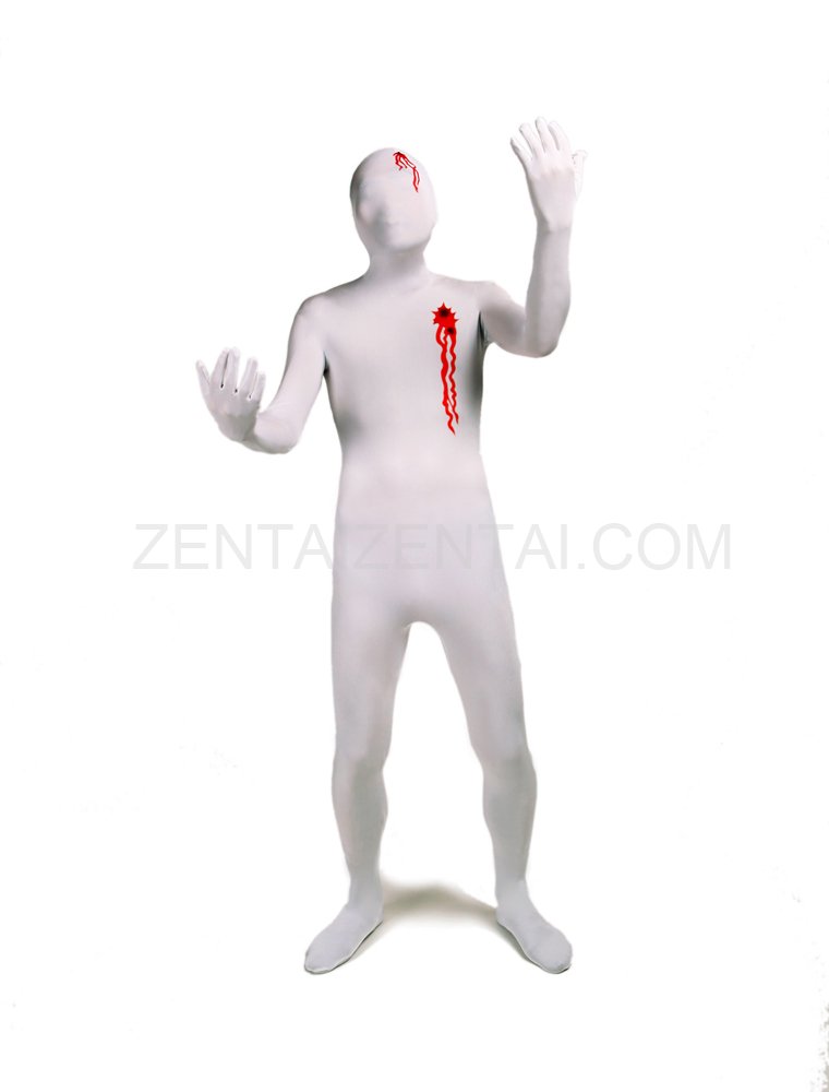 White Gun Shot Blood Full Body Halloween Spandex Holiday Unisex Cosplay Zentai Suit