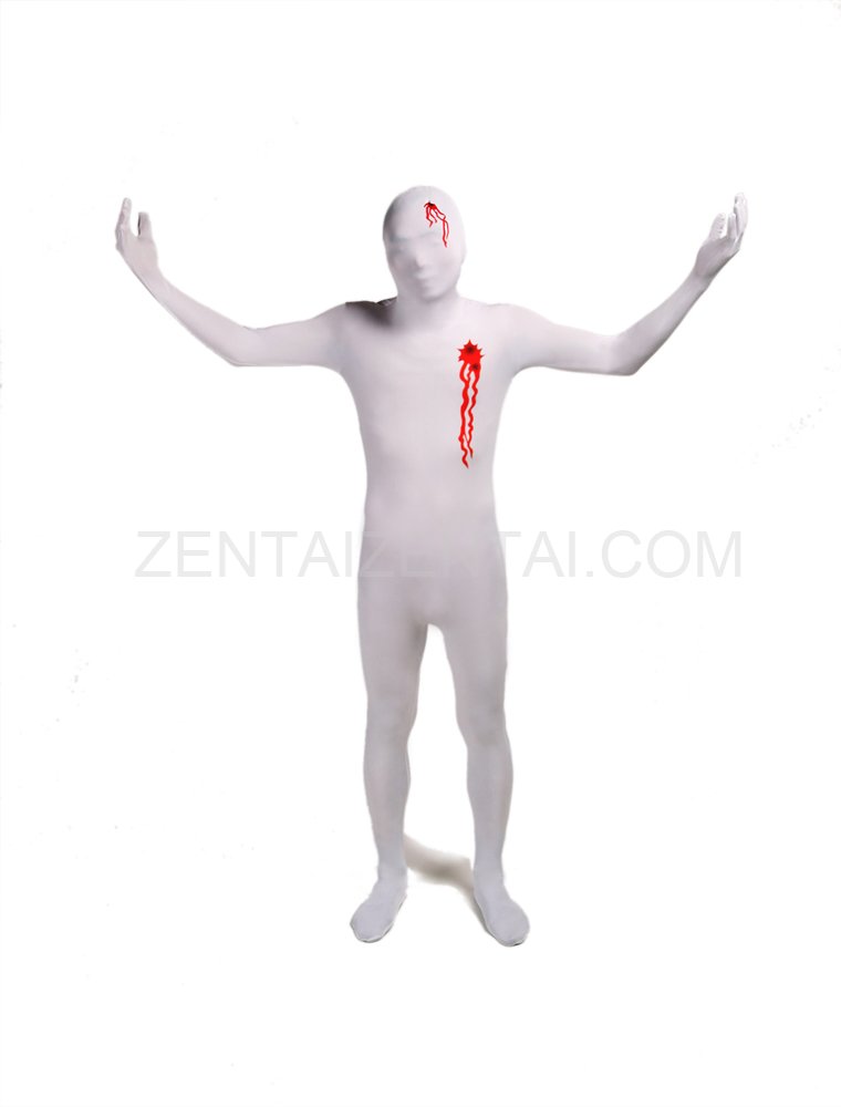 White Gun Shot Blood Full Body Halloween Spandex Holiday Unisex Cosplay Zentai Suit