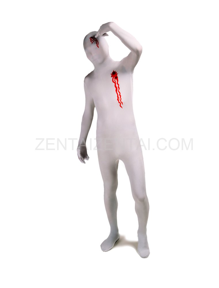 White Gun Shot Blood Full Body Halloween Spandex Holiday Unisex Cosplay Zentai Suit